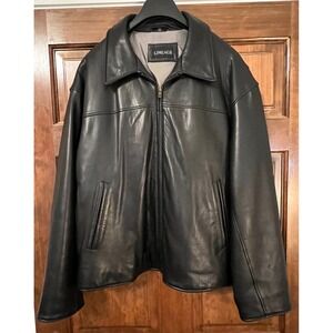 Lineage Mens Black Leather Full Zip Jacket XXL Classic Bomber Coat